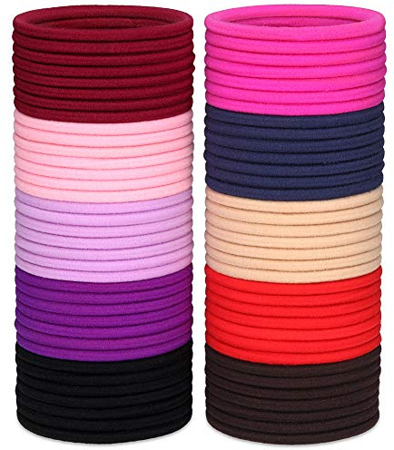 H&S 100 Hair Bands 4mm Hair Ties Bobbles Elastics Hairbands Ponytail Holders No Metal Colourful Accessories for Women Girls Kids Men Thick Hair Black Multicolour - Hair Bobble - Strong Hair Bands