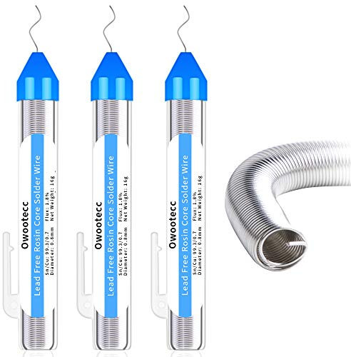 Owootecc Alambre de soldadura con núcleo de resina 0,8 mm, alambre de estaño, 99,3% Cu 0,7% de flujo, 1,8%, 16 g, para soldadura eléctrica y bricolaje (3 Pack)