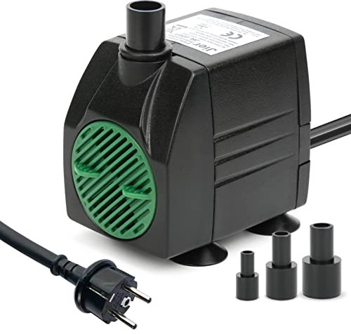 JIERTOP Pompe Eau Submersible, 450L/H 6W Pompe Aquarium Ajustable Ultra-Silencieux avec pour Étang Poisson Fontaine Réservoir de Poissons 3 Buses Cordon de 1.83m