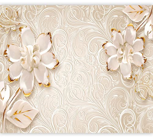 murando Fototapete Blumen 3D Effekt 350x256 cm Vlies Tapeten Wandtapete XXL Moderne Wanddeko Design Wand Dekoration Wohnzimmer Schlafzimmer Büro Abstrakt Ornament beige b-B-0655-a-a