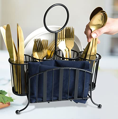Home Intuition Picknickcaddie – bestickhållare för fest – tallrik och redskapshållare för fester – bestick och bestickhållare för utomhusbord, camping, grillning, bänkskiva