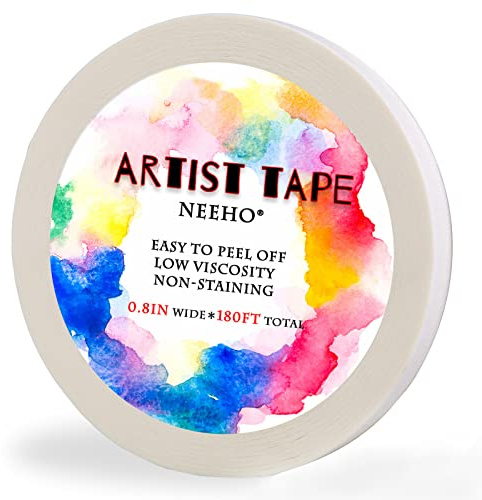 Neeho Ruban d'artiste pour art du dessin, ruban de masquage blanc sans acide pour peinture à l'aquarelle, cadres sur toile, 2 cm de large, 4,8 m de long