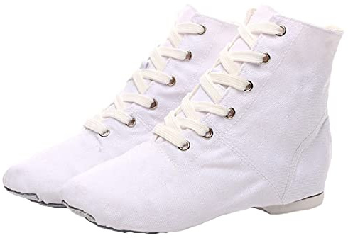 Segeltuch-Jazzschuhe Ballett Yoga Tanz Stiefeletten Geteilte Sohle Zum Schnüren Atmungsaktiv Für Kinder Erwachsene Frauen,Weiß,36 EU
