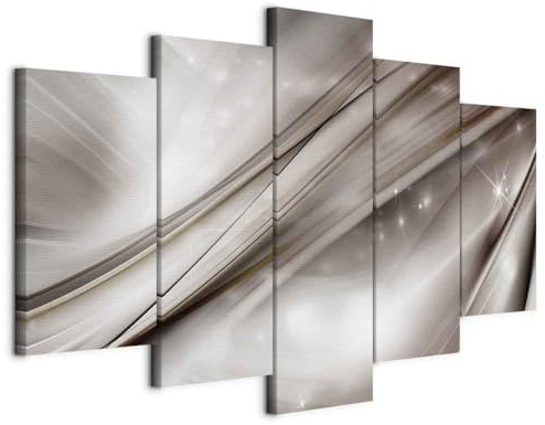 artgeist Acoustic Canvas Wall Art Print Abstract 80x40 in - 5pcs Picture with Acoustic Foam Soand Print Artwork Room Acoustics soundproofing Wave Beige Silver Lights a-C-10052-b-a
