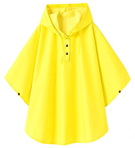 CAMLAKEE Mädchen Regenponcho Wasserdicht Kinder Regenmantel Fahrrad Leichter Regencape Jungen Ponch Gelb DE: 104-122 (Herstellergröße M)
