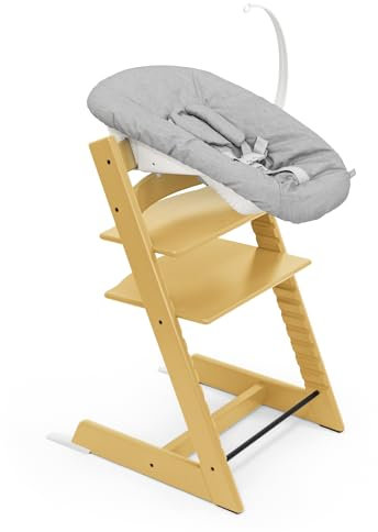 Stokke Tripp Trapp Chair (Sunflower Yellow) with Newborn Set (Grey) - Cosy, Safe & Simple to Use - for Newborns Up to 20 lbs