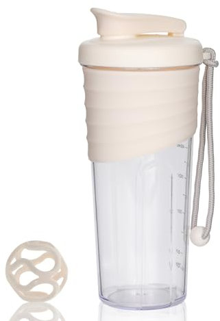OUOUMUF Shaker per proteine, shaker per frullati proteici, per il fitness, super cremosi, shaker proteinshaker da 700 ml, durevole, a prova di perdite, inodore, senza BPA (beige)