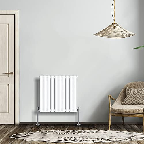 NRG Modern Radiator White 600x590mm Double Oval Panel Heater Interior Designer Horizontal Bathroom Radiators