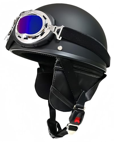 Retro motorcykelhjälm mopedhjälm med glasögon motorcykel helikopter vuxen street cruiser-hjälm retro jethjälm, ECE/DOT-godkänd