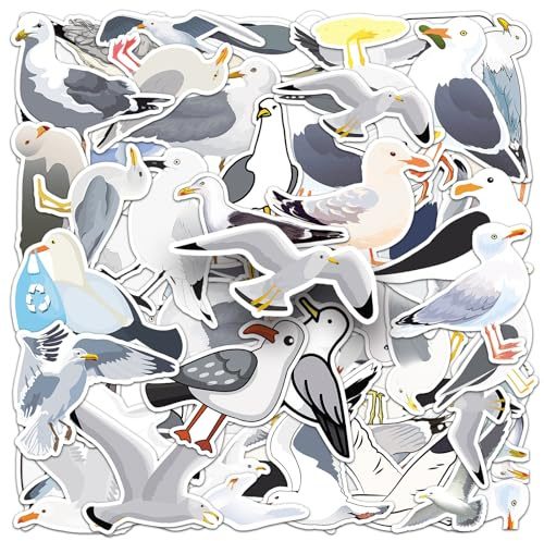 50 adesivi gabbiani in vinile cartone animato carino uccello adesivo per computer portatile, skateboard, valigia, computer, auto, scrapbook telefono, moto, bagagli, impermeabile, per bambini e ragazzi