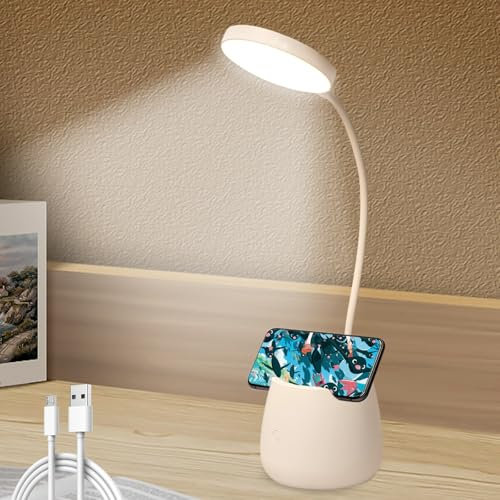 Lampada da lettura da scrivania per bambini, a LED, dimmerabile, luce notturna con portapenne, 3 modalità, dimmerabile, USB, ricaricabile, interruttore touch, lampada da scrivania per studio, lavoro,