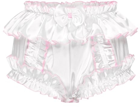 Satini Culotte Ample Soubrette Satin Volants | Coupe Large Confortable, Bordure en Dentelle, Grand Nœud Décoratif, Cache-Couche Adulte, Travestissement, Tailles S-XXL