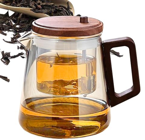 Arrovarp de vidrio con filtro, infusor de transparente de 650 ml, 13 x 10,5 x 8 cm, de vidrio de borosilicato con mango de madera, tanque interior transparente, para estufa