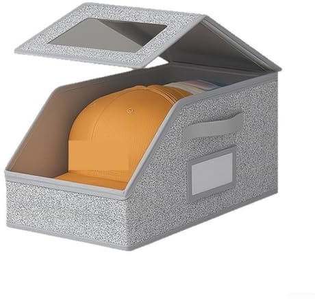 Caja de almacenamiento plegable apilable para sombreros con tapa con cremallera a prueba de polvo, gran capacidad de 42 x 22 x 17 cm, organizador de armario de tela tejida para dormitorio