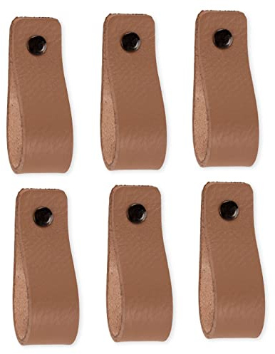 Brute Strength - Ledergriffe für Möbel - Taupe - 6 Stück - 16,5 x 2,5 cm - Schrankgriff, Türgriff für Küche, Bad, Schränke, Kommode, Holz