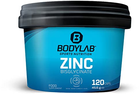 Bodylab24 Zinc Bisglycinate 120 Kapseln, mit 25mg Zink pro Kapsel, hohe Bioverfügbarkeit, GMO-frei hergestellt, zur Unterstützung der normalen Proteinsynthese und Funktion des Immunsystems