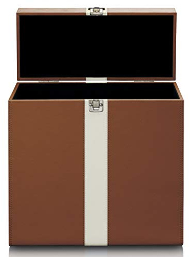 Classic Phono by Lenco TTA-301 Plattenkoffer - LP-Koffer für bis 30 Schallplatten - Tragegriff und Kofferschnalle aus Metall - Schützendes Innenfutter aus Samt - braun/weiß
