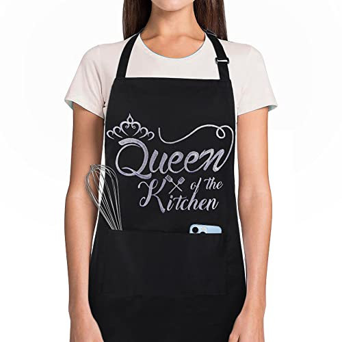 Aoomzoon Funny Aprons for Women with Pockets, Kitchen Cooking Grilling Bbq Cute Chef Apron, Mothers Day Birthday Gifts for Women (Black/Funny)