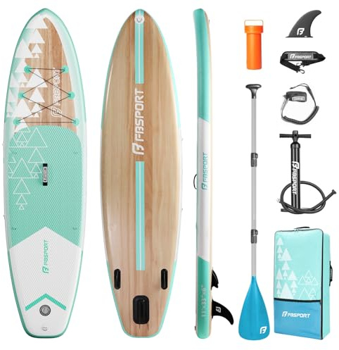 FBSPORT Tavola da SUP Gonfiabile SUP, Stand Up Paddling Board, Stand Up Paddle Board Gonfiabile per Stand Up Paddling 15CM Spessore, Surf con Alluminio Regolabile SUP Paddle + Pompa(Light Brown)