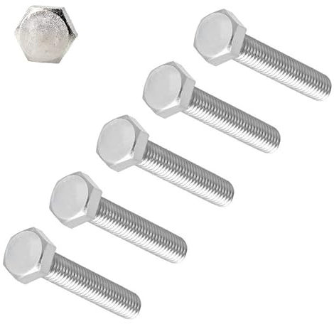 TERF® Tornillos hexagonales M10 x 200 mm, tornillos hexagonales totalmente roscados M10 (10 mm) x 200 mm, cabeza hexagonal, paquete de 5