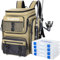 PLUSINNO Angelrucksack mit Rutenhaltern, 42 l, wasserabweisend, mit 4 Angelboxen, Angelausrüstung für Camping, Wandern, Angeln, Geschenke für Herren, Khaki