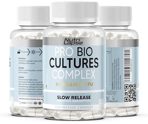 Bio Culture Probiotics Complex, 60 Billion CFU, Advanced Granular Biotechnology Capsules Slow-Release Maximum absorbtion for Gut Health.