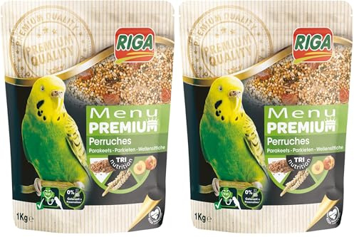 Riga - Menú Premium para Periquitos - Mezcla de Semillas, Cereales y Proteínas Vegetales - Concepto Tri-Nutricional - Ayuda al Funcionamiento Intestinal Óptimo - 1 kg (Paquete de 2)