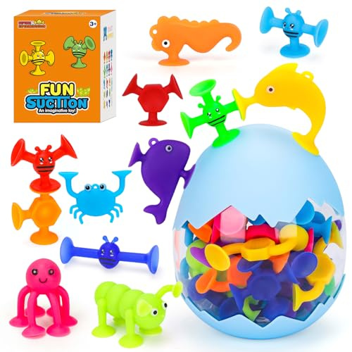 Baby Bath Toys for Kids Ages 3 4 5: 30PCS Ocean Animal Suction Cup Toys Set Mold-Free Water Play Toys for Toddlers 1-3 Travel & Bathtub Sensory Learning Gift for 3-6 Year Old Boys Girls