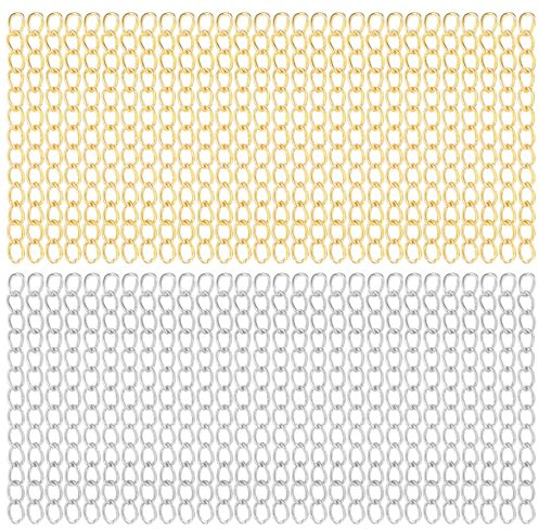 JIEYAO 200 Stück Kettenverlängerung, 50mm Gold und Silber Ketten Verlängerung, Edelstahl Schmuckverlängerungen Verlängerungskette für Halskette Fußkettchen Armband Schmuckherstellung