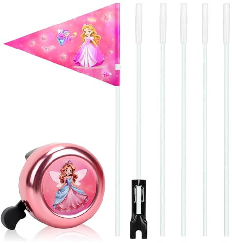 2 Stück Prinzessin Fahrradklingel Kinder Sicherheitswimpel Kinderfahrrad Fahrradfahne Klingel Fahrrad Fahrradwimpel Reflektierend für Kinderfahrrad Zubehör Mädchen