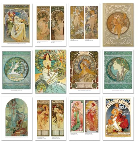A ART·ZONE Mucha - Biglietti di auguri (30 biglietti), 14 x 10 cm, set di cartoline bianche