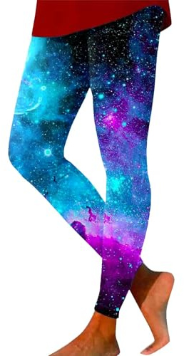 Generisch Galaxy Leggings Femme Taille Haute Galaxy Costume Femme Leggings Colorés Imprimé Pantalon de Yoga Pantalon de Yoga Extensible Pantalon Femmes Planète Costume Sac de Bain avec Nom, bleu ciel,