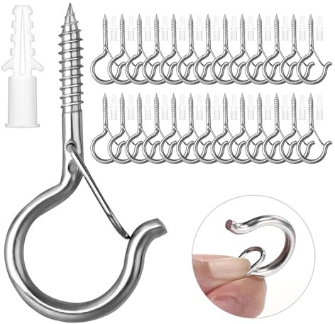 Ruikdly Ganchos de rosca de acero inoxidable, 50 unidades, ganchos para atornillar, tornillos de gancho con hebilla de seguridad para hamacas, toldos, sillas colgantes, mecedoras, cables fijos, cestas