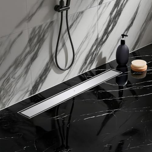 KINKIBOS Duschrinne Befliesbar 80cm Gebürstet, 360° Siphon mit Geruchsstop und Haarsieb, 304 Edelstahl Ablaufrinne Bodenablauf Duschablauf sehr Flach DN50 DN40