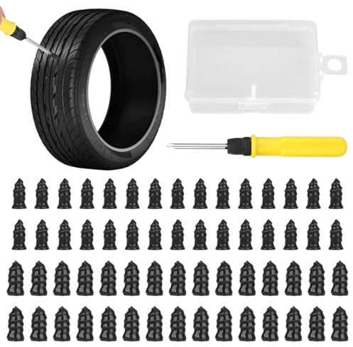 60 Pcs Tyre Repair Kit Rubber Nails with Screwdriver, Car Puncture Repair Kit, Car Tyre Puncture Repair Kit, Universal Tire Repair Fast Repair Nail for Auto Car Motorcycle Bike Truck (30 S+30 L)