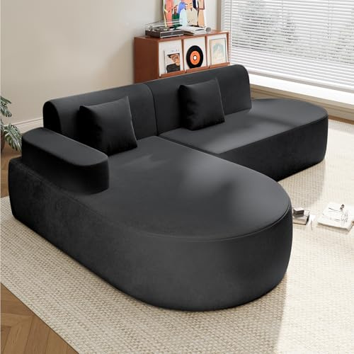 AVAWING 93'' L-shaped Boneless Corner Sofa, Sectional Modular Sofa with Memory Foam Seating＆Wide Armrest Design, Cloud Couches for Living Room, Bedroom (Black, Left Hand Facing)