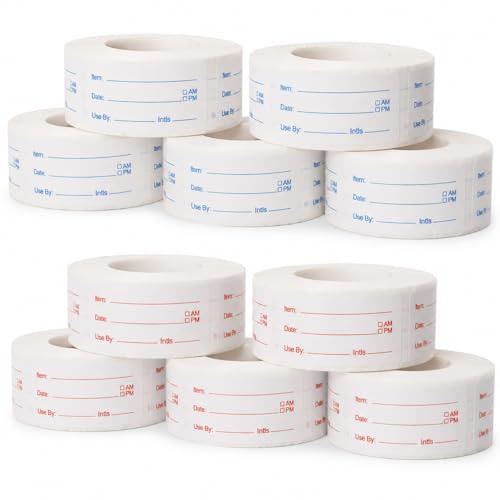 Goulifan 10 Rolls 5000 Pieces Date Labels for Food, 1 x 2 Inch Removable Food Stickers, Freezer Label Easy Peel Off Use Food Labels Stickers for Foods Date and Inventory Management, Red & Blue