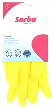 Sorbo Petits Gants de ménage, Gants de Vaisselle en Latex avec Manchette Extra Longue, Doublure floquée Super Douce, qualité Durable et Durable, Jaune, 1 Paire