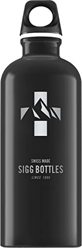 SIGG - Alu Trinkflasche - Traveller Mountain Black - Klimaneutral Zertifiziert - Für Kohlensäurehaltige Getränke Geeignet - Auslaufsicher - Federleicht - BPA-frei - Outdoor - Schwarz - 0,6L