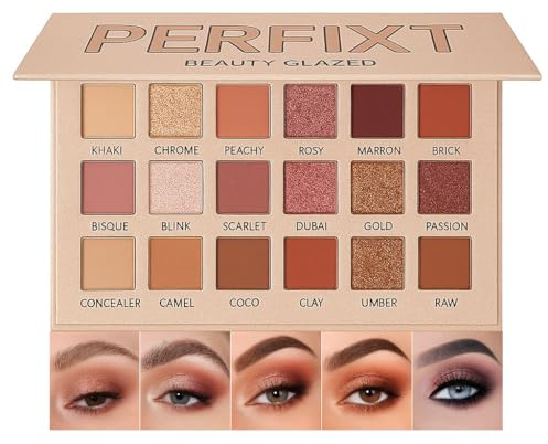18 Color Natural Eyeshadow Palette – Soft Matte Shimmer & Glitter Finish with Built-In Concealer Shade – Ultra-pigmented Blendable Mauve Brown Nude Eyeshadow Palette, Cream Eyeshadow for Older Women