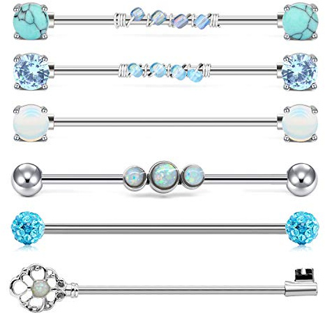 QWALIT Industrial Barbell Earrings - Surgical Stainless Steel Scaffold Piercings Arrow Turquoise 38mm 35mm for Women & Men