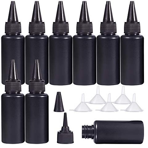 BENECREAT 30 Pack 30ml Bouteilles de Distribution en Plastique Noir Bouteilles de Colle UV avec Capuchon, trémies à Entonnoir 5PCS pour résine UV, Bricolage, Colle, liquides