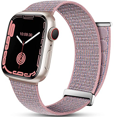 Mastten Sportloop-armband kompatibla med Apple iWatcharmband 41 mm 40 mm 38 mm, andningsbar nylon män kvinnor armband, justerbart elastiskt flätat ersättningsband för iWatch Series SE 7 6 5 4 3 2 1, rosa