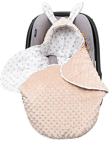 Mikos* Weich und Warm Einschlagdecke für Babyschale Neugeborenes Baby - 100% Baumwolle mit Füllung Kinderwagen Buggys Sommer Herbst Winter Frühling z.B.Maxi Cosi 3 Punkt Gurt (37)(Beige)
