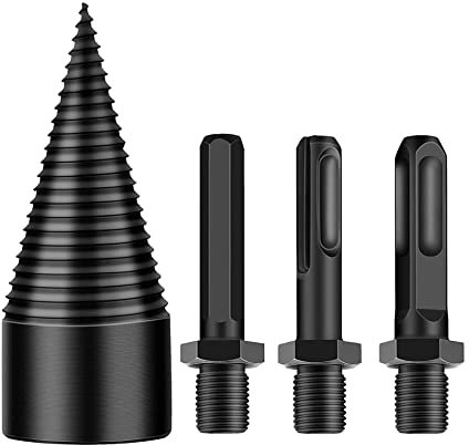 Bohaner Hex Shank Firewood Drill Bit Set - Wood Splitter Cone With Square/Round/Hexagonal Shanks for Electric Hand Drill (32mm)