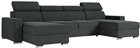 MKS MEBLE Sofa U Form Mit Schlaffunktion, Wohnlandschaft XXL, Couch Mit Bettkasten - Fox U Dunkelgrau Matana