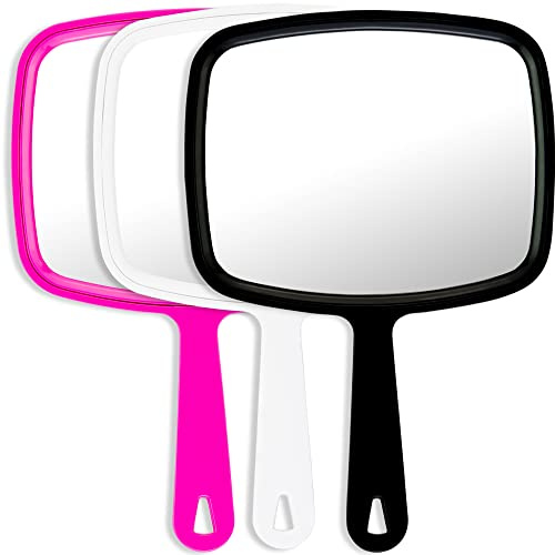 DecorRack Large Hand Mirror, Multi-Purpose Mirror with Hanging Hole in Handle Ideal for Travel, Makeup, Desk, Grooming, and Shaving, Random Color 5.5 W x 6.6 L