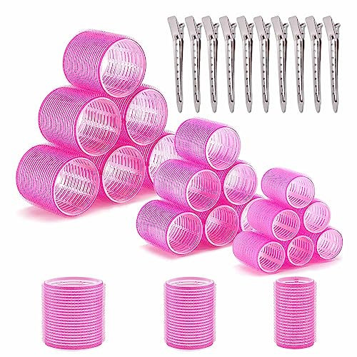28 Stücke Lockenwickler Set,Hair Rollers,Lockenwickler Große Locken,Lockenwickler Groß,18 Stücke Haarwickler und 10 Stücke Klammern für Lange Mittlere Kurze Salon