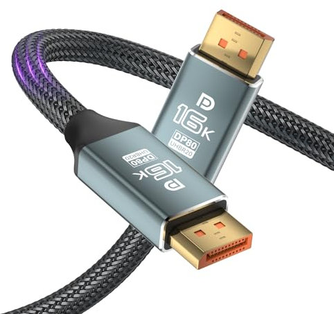 VisionSync Cavo Displayport 2.1,cavo DP 16K [16K 60Hz,8K 120Hz,4K 240Hz], cavo DP 2.1 da 80Gbps compatibile con FreeSync G-Sync HDR10 HDCP 3D DSC 1.2a Monitor da gioco,TV,PC (2M)