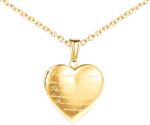 MICMIF Collier Femme Lettre d'amour Médaillon en Forme de Cœur Pendentif Photo Images Personnalisé Médaillon en Acier Inoxydable pour la Saint-Valentin, Chaîne 50cm